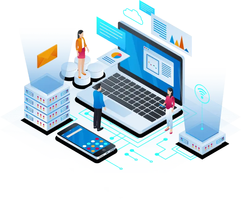 Dataamps AI automation and digital solutions hero illustration